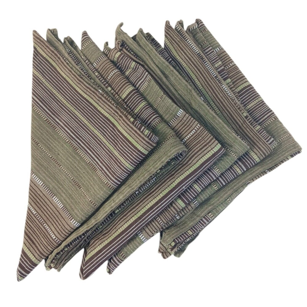 Napkins Brown and Green 100% Cotton 19" x 19" Stripe Sonoam Life + Style Six (6)